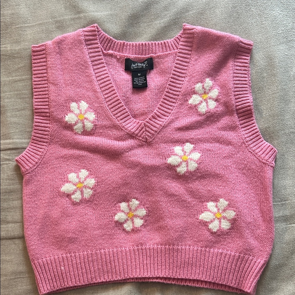 Just polly pink flower knit vest